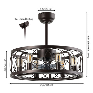 Celeste 21.6" 6-Light Industrial Farmhouse 6-Speed Metal Mobile-App/Remote-Controlled Caged LED Ceiling Fan - JONATHAN Y